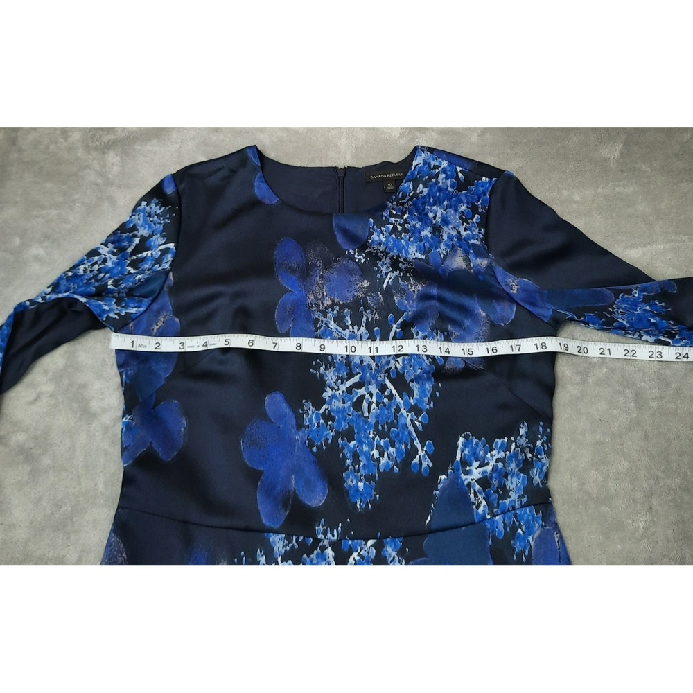 Banana Republic Dress Womens 10 Blue Watercolor Floral Ruffle Hem Career Office - Picture 11 of 15